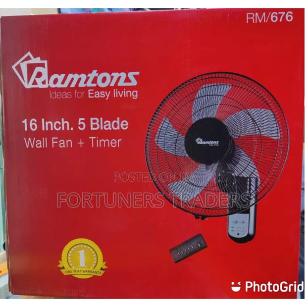*Rm/676 Ramtons 16 Inches Wall Fan 5 Blades With Remote*