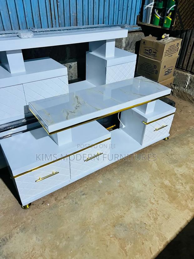 Luxury White Tv Stand - Marble Top Led Lights