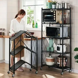 5-Tier Foldable Multipurpose Rack With Shelves Wheels