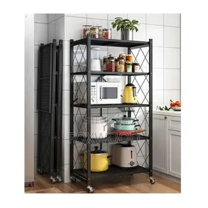 5-Tier Foldable Multipurpose Rack With Shelves Wheels