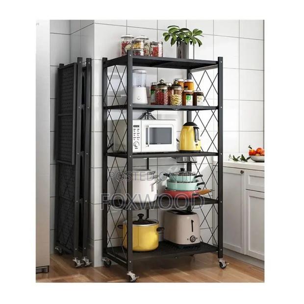 5-Tier Foldable Multipurpose Rack With Shelves Wheels - thumbnail 2