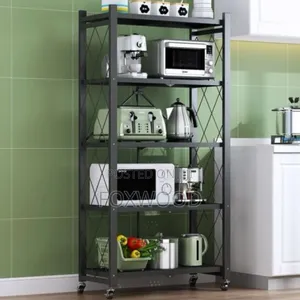 5-Tier Foldable Multipurpose Rack With Shelves Wheels