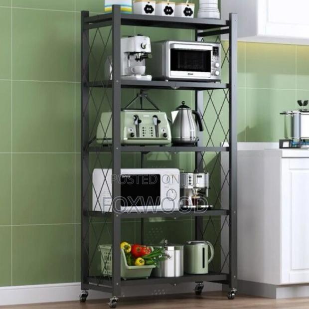 5-Tier Foldable Multipurpose Rack With Shelves Wheels