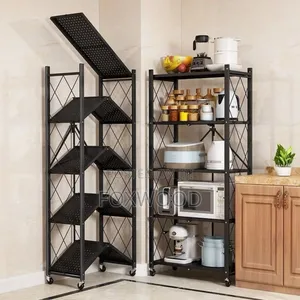 5-Tier Foldable Multipurpose Rack With Shelves Wheels