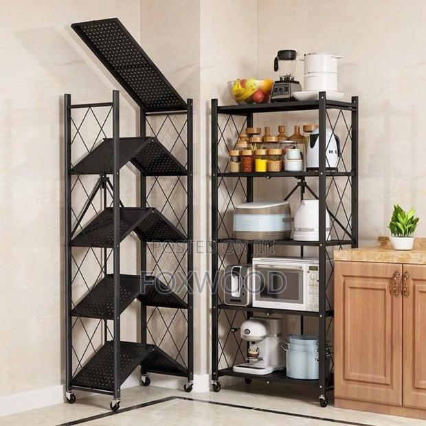 5-Tier Foldable Multipurpose Rack With Shelves Wheels - thumbnail 4