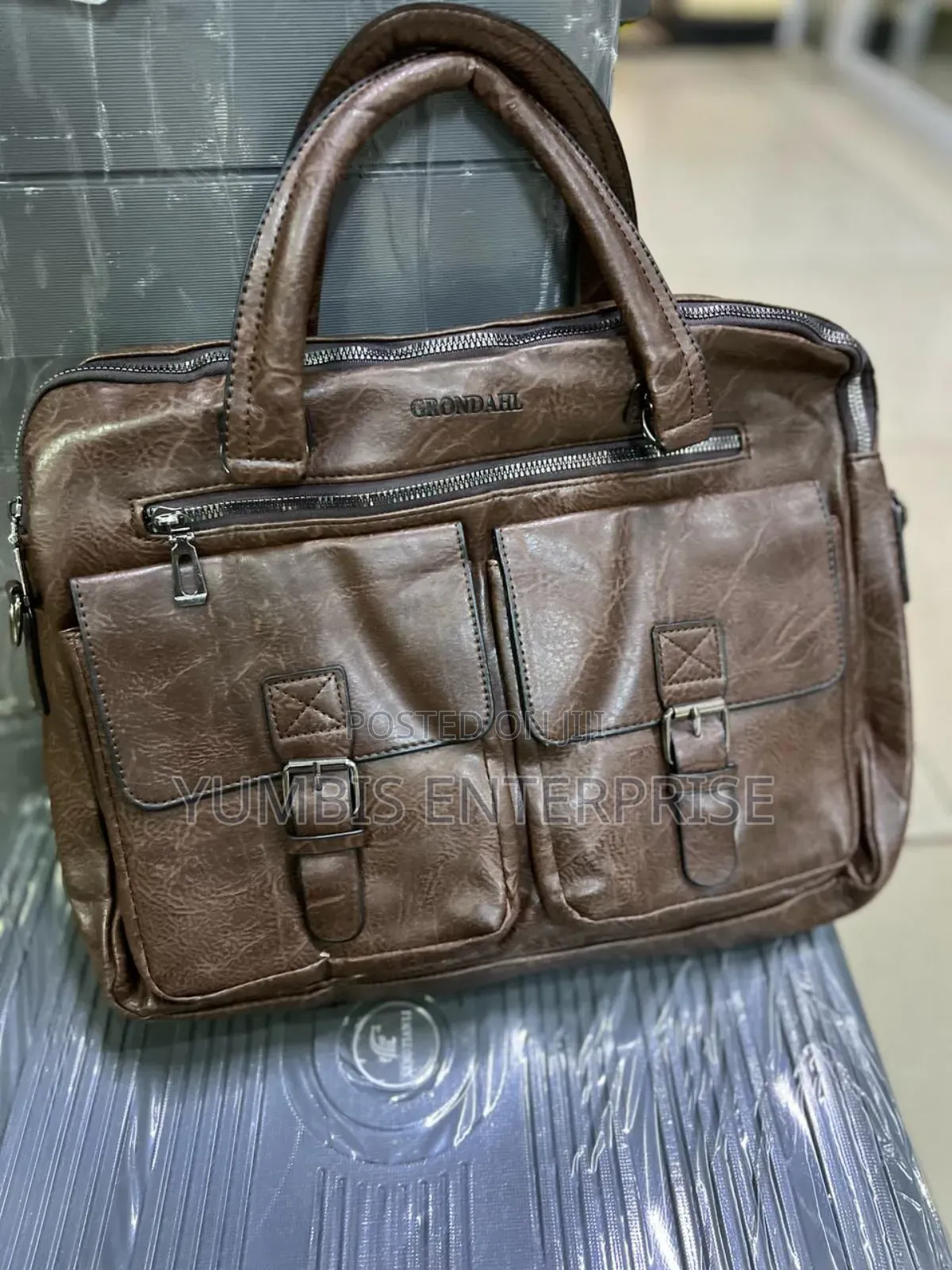 Dark Brown Double Pockets Laptop Leather/Shoulder Bags at 1800