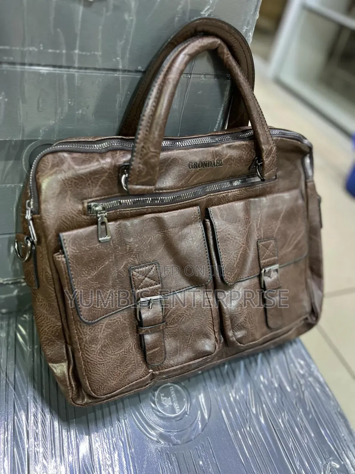 Dark Brown Double Pockets Laptop Leather/Shoulder Bags at 1800