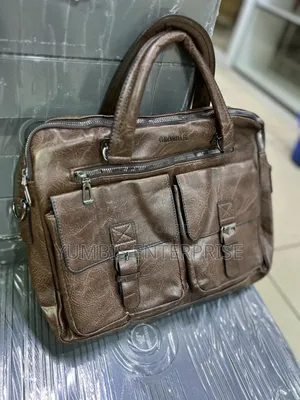 Dark Brown Double Pockets Laptop Leather/Shoulder Bags at 1800