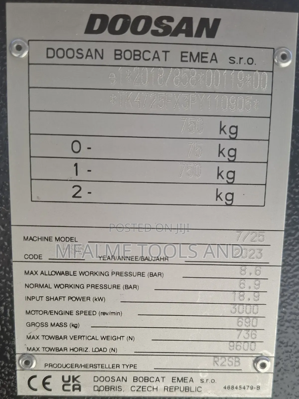 Compressor 2023 Doosan 725e 3cyl Diesel 10 Bars 110cfm Ex-Uk
