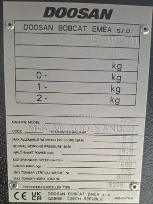Compressor 2023 Doosan 725e 3cyl Diesel 10 Bars 110cfm Ex-Uk