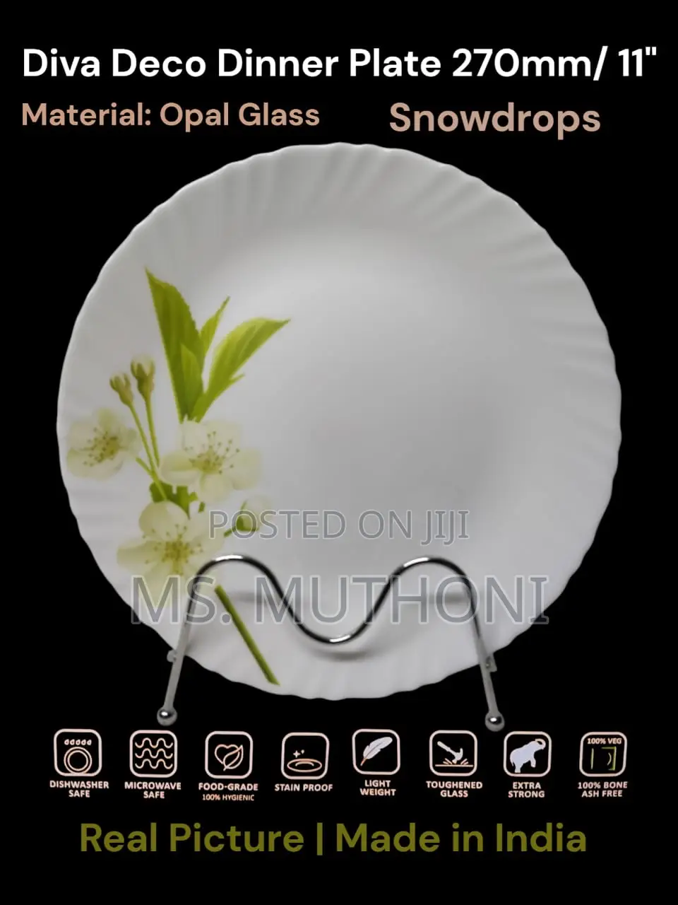 6 Pc Beautiful 11” Opal Dinner Plates