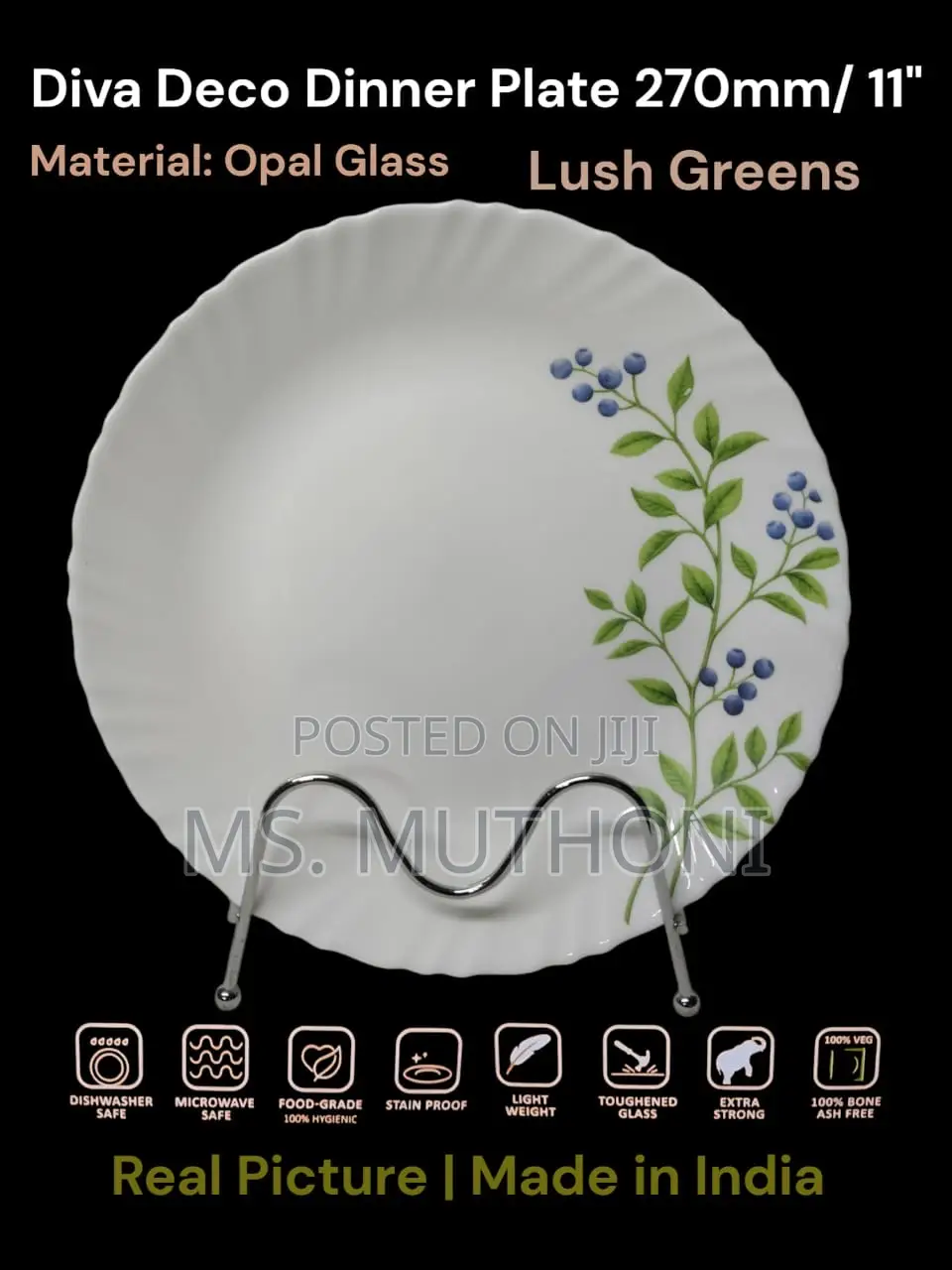 6 Pc Beautiful 11” Opal Dinner Plates