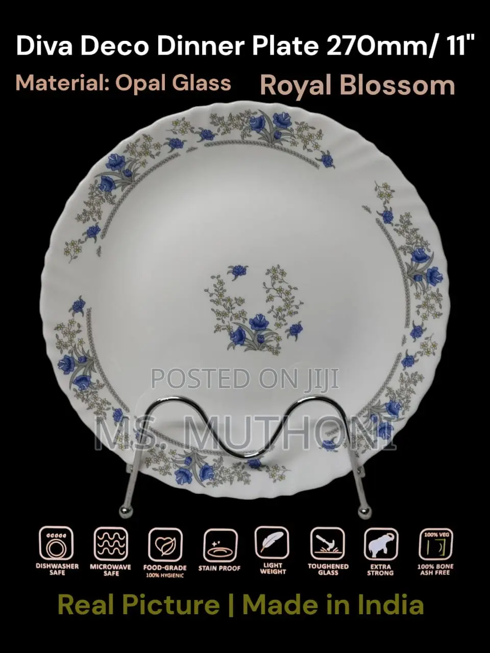 6 Pc Beautiful 11” Opal Dinner Plates