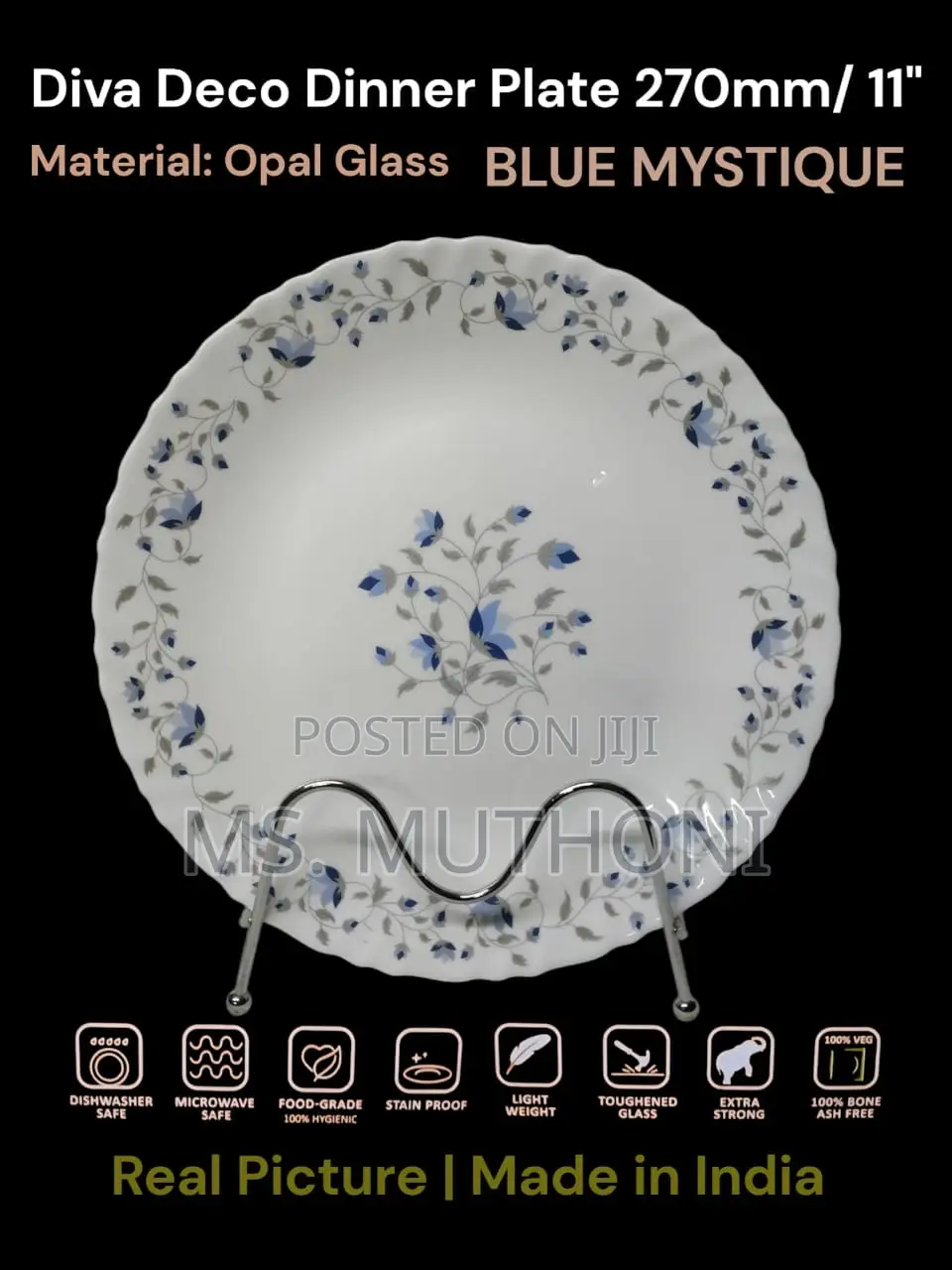 6 Pc Beautiful 11” Opal Dinner Plates