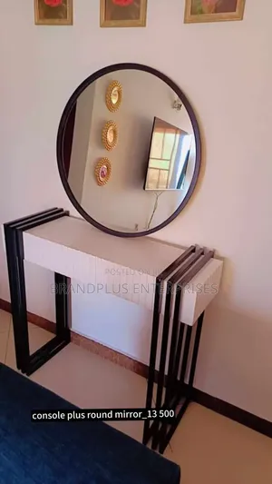 Black And White Console Table With Round Mirror