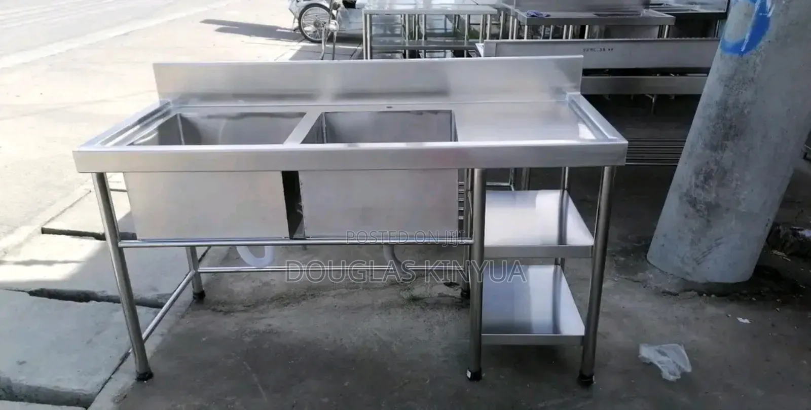 Double Bowl Washing Sink Stainless Steel and Bottom Shelf.