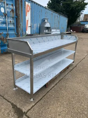 Office Stainless Steel Working Table With Shelf.