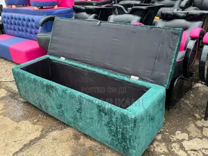 Green Velvet Sofa And Open Storage