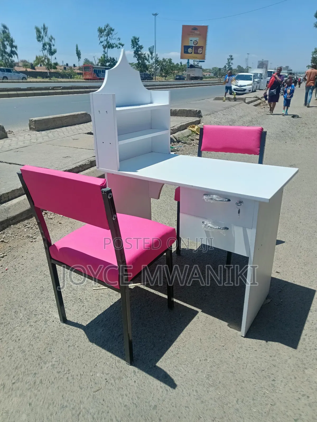 Manicure Set, White Board Table, 2 Pink Chairs 