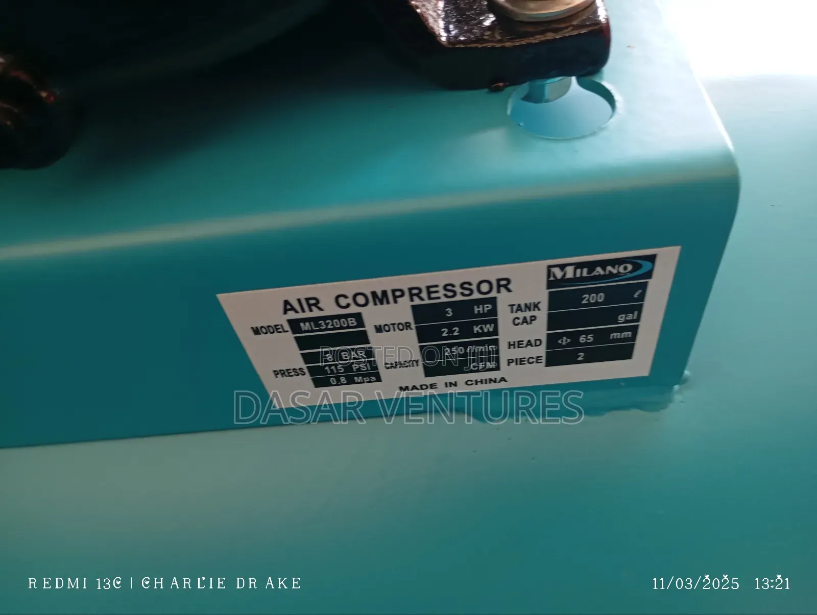 Air Compressor 200l Milano Italian 2piston