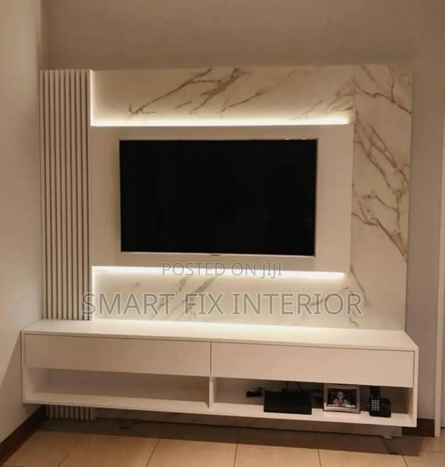 Tv Stand/Fluted Panels/Mable Sheet Design and Installation