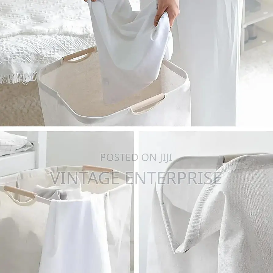 Large Capacity Laundry Harmpers With Bamboo Handles
