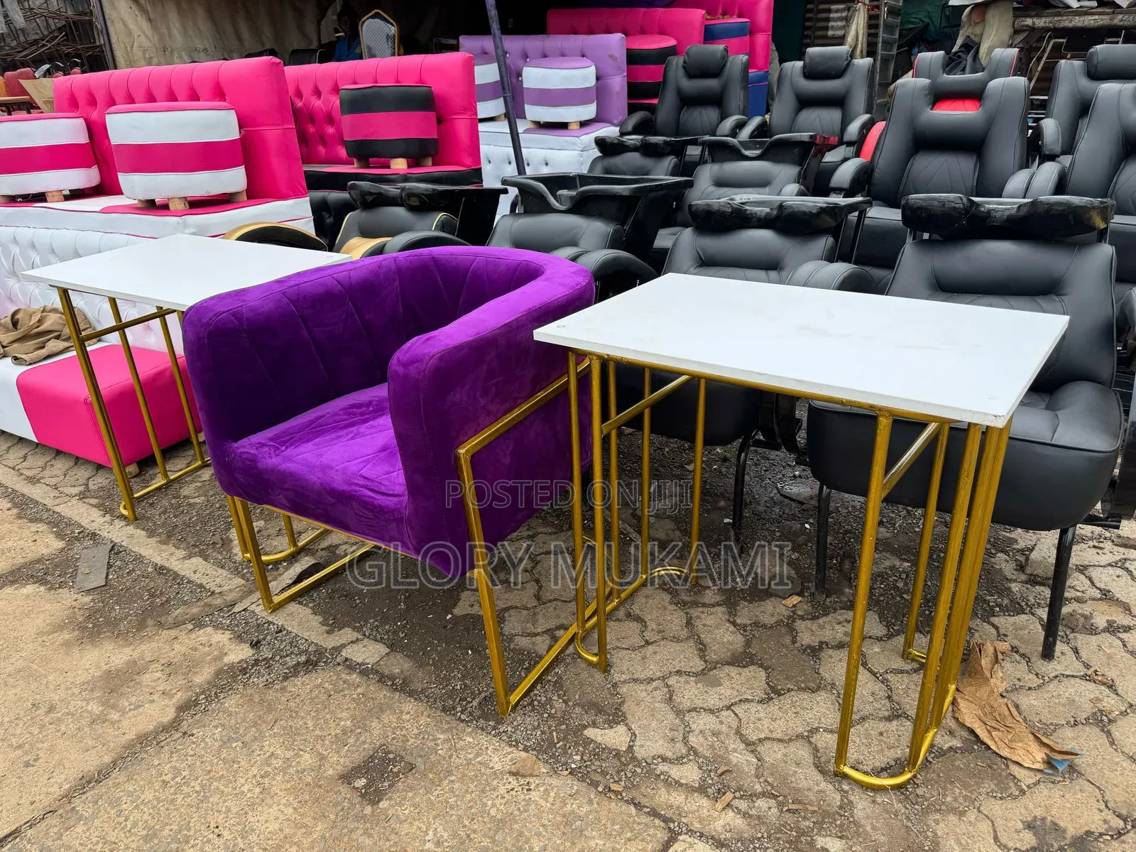 Purple Manicure Chair Gold And Manicure Table Gold