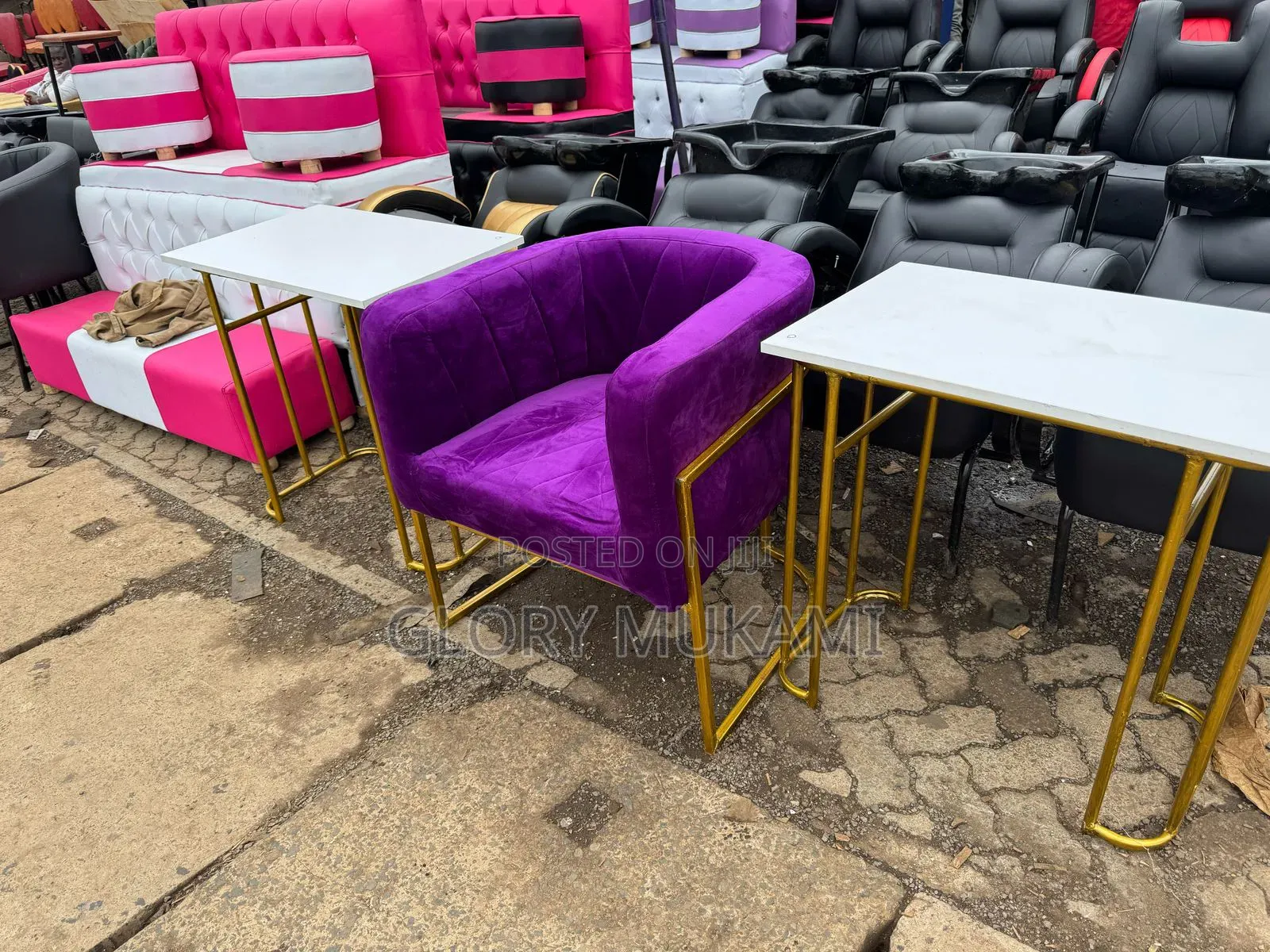 Purple Manicure Chair Gold And Manicure Table Gold
