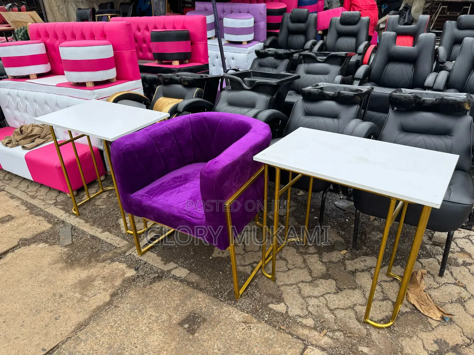 Purple Manicure Chair Gold And Manicure Table Gold