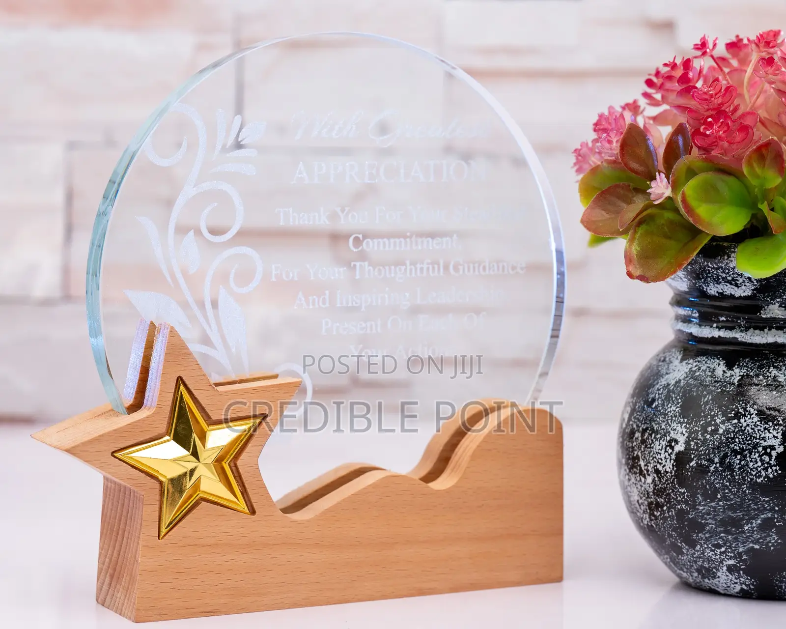 Circular Award With an Wooden Base