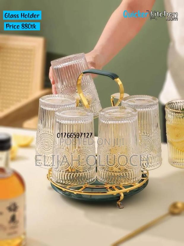 Rotating Golden Rack 6pc Tumbler Holder Plus Drain Tray