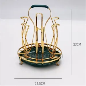 Rotating Golden Rack 6pc Tumbler Holder Plus Drain Tray