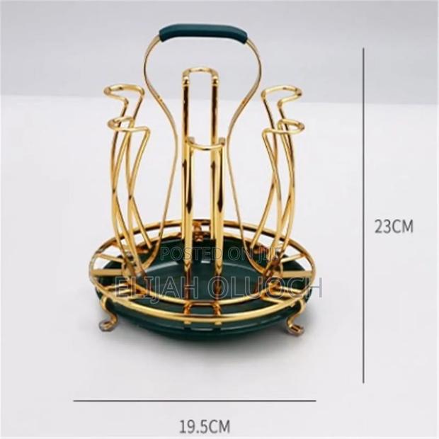 Rotating Golden Rack 6pc Tumbler Holder Plus Drain Tray - thumbnail 2