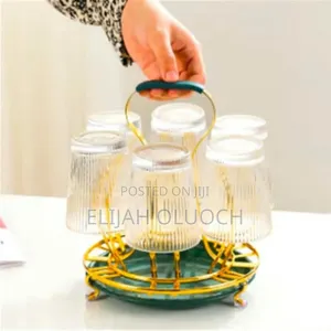 Rotating Golden Rack 6pc Tumbler Holder Plus Drain Tray
