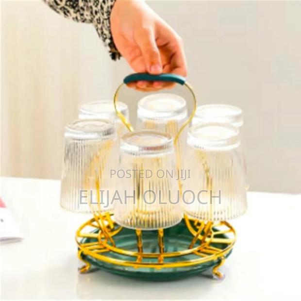 Rotating Golden Rack 6pc Tumbler Holder Plus Drain Tray - thumbnail 3