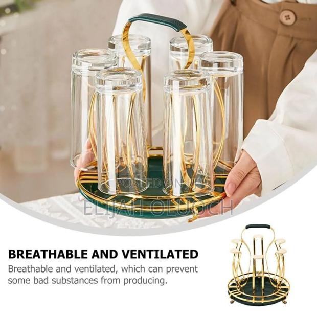 Rotating Golden Rack 6pc Tumbler Holder Plus Drain Tray - thumbnail 4