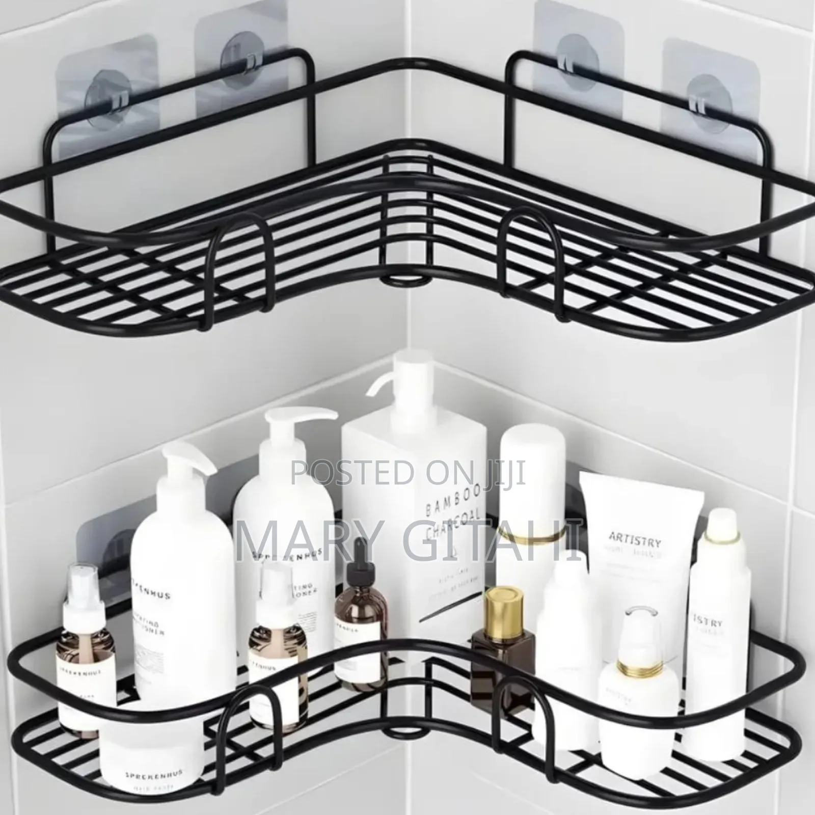 White and Black Bathroom Corner Rack at Kes