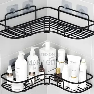 White and Black Bathroom Corner Rack at Kes