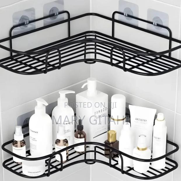 White and Black Bathroom Corner Rack at Kes