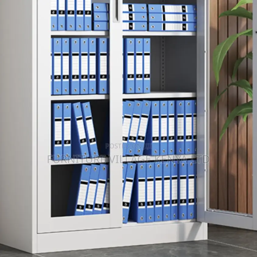 Cabinets; Two Door Full Glass Steel Office Storage Cabinet