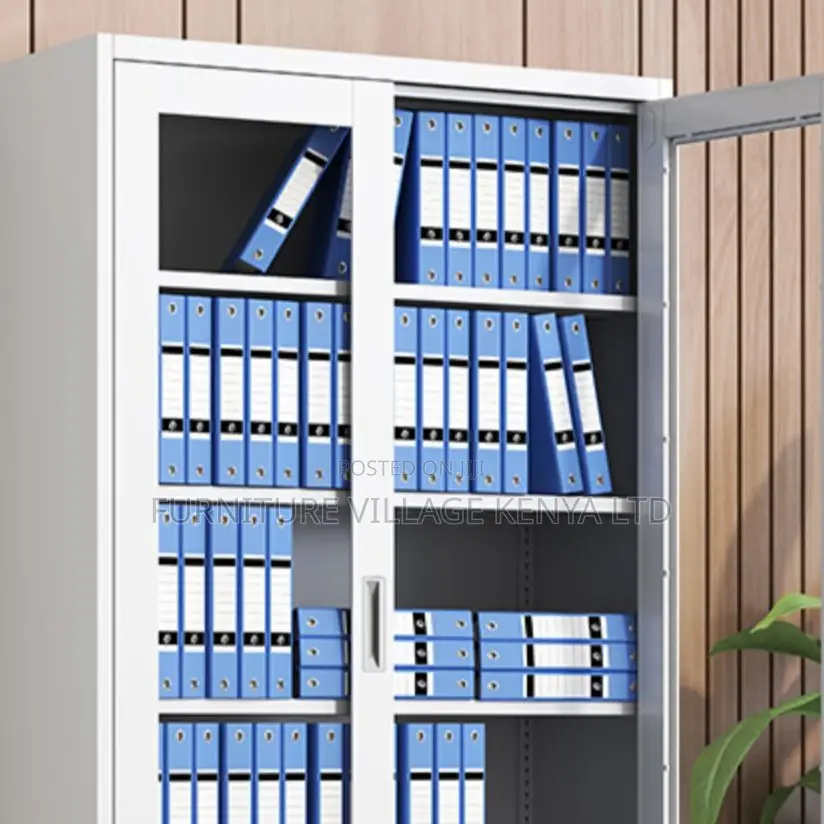 Cabinets; Two Door Full Glass Steel Office Storage Cabinet