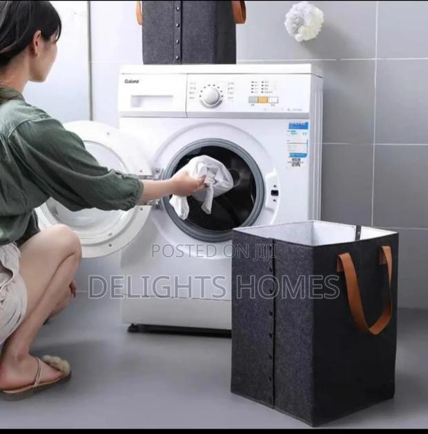 Foldable Laundry Basket With Leather Handles - thumbnail 3