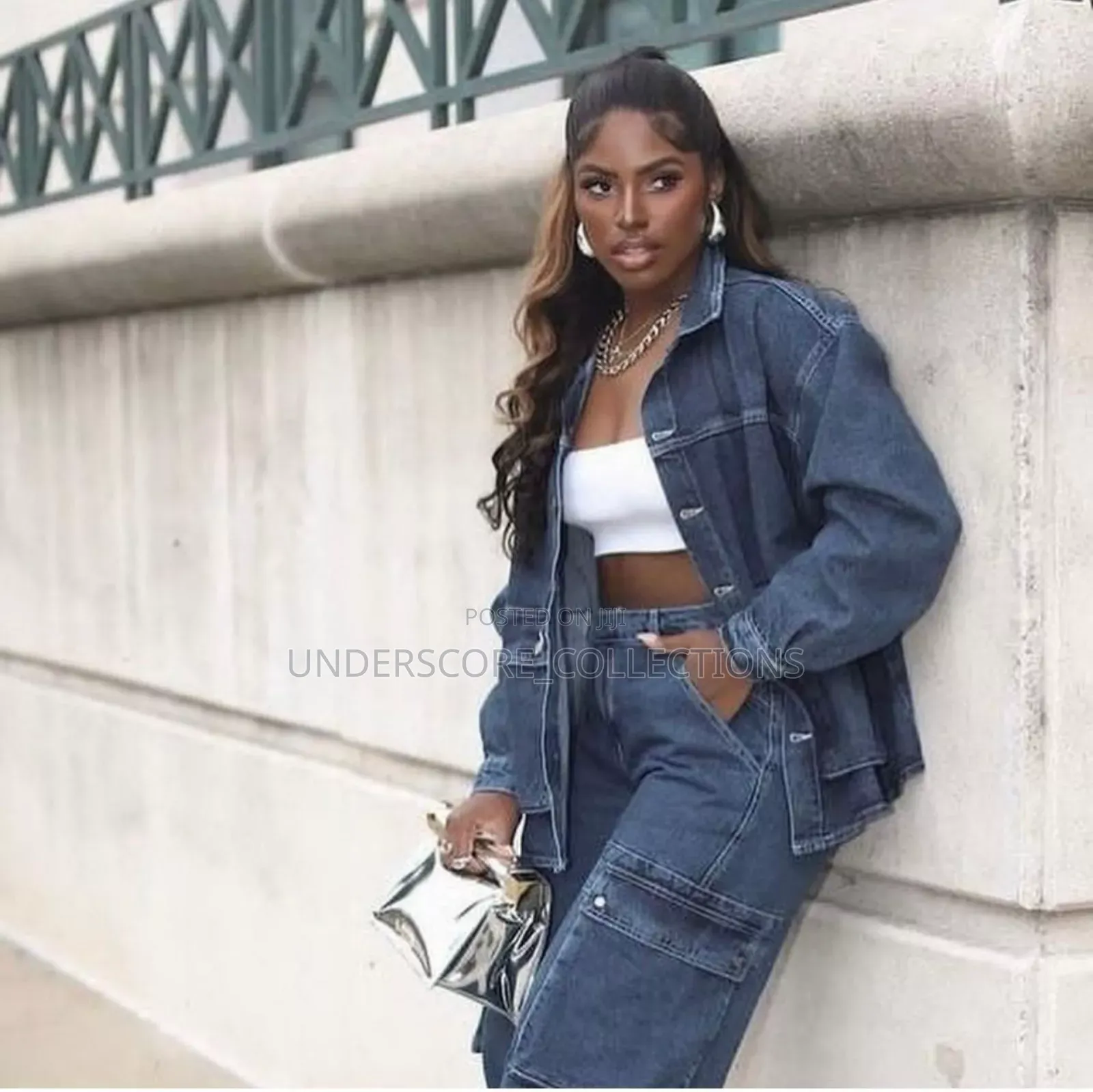 Denim Set With Cargo Pants for Ladies