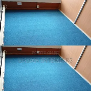 Blueish Wall to Wall Carpets. Small Size Office Installation