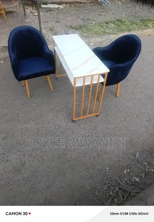 Manicure Set, Navy Blue Seats and Marble Table 