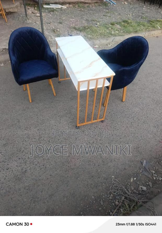 Manicure Set, Navy Blue Seats and Marble Table