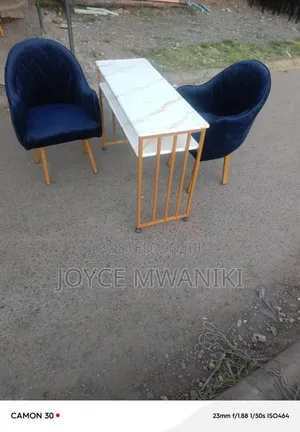 Manicure Set, Navy Blue Seats and Marble Table 