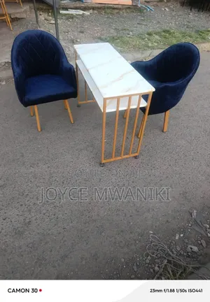 Manicure Set, Navy Blue Seats and Marble Table 