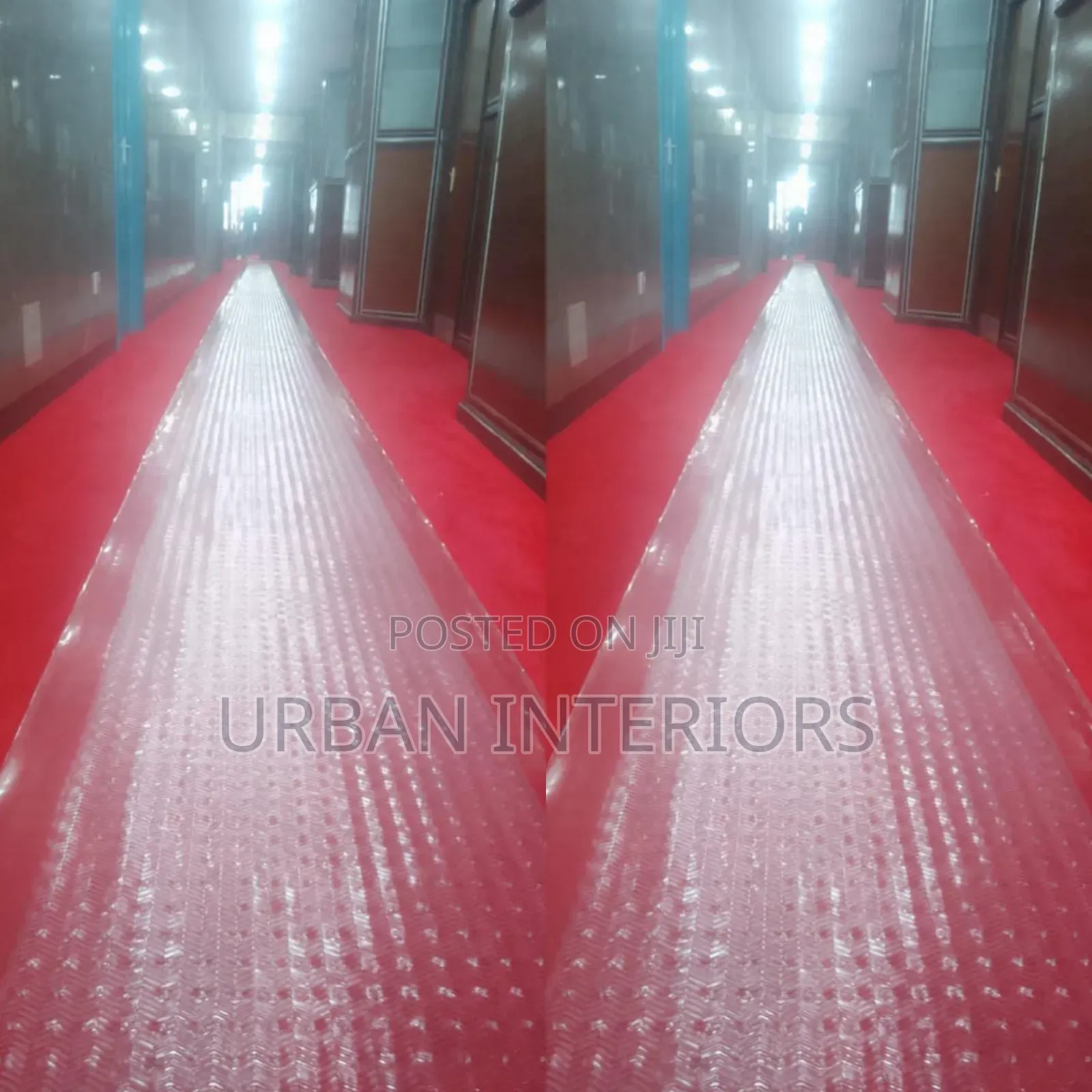 Wall to Wall Red Carpets. School Office Hallway