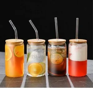 Glass Cup With Bamboo Lid and a Straw